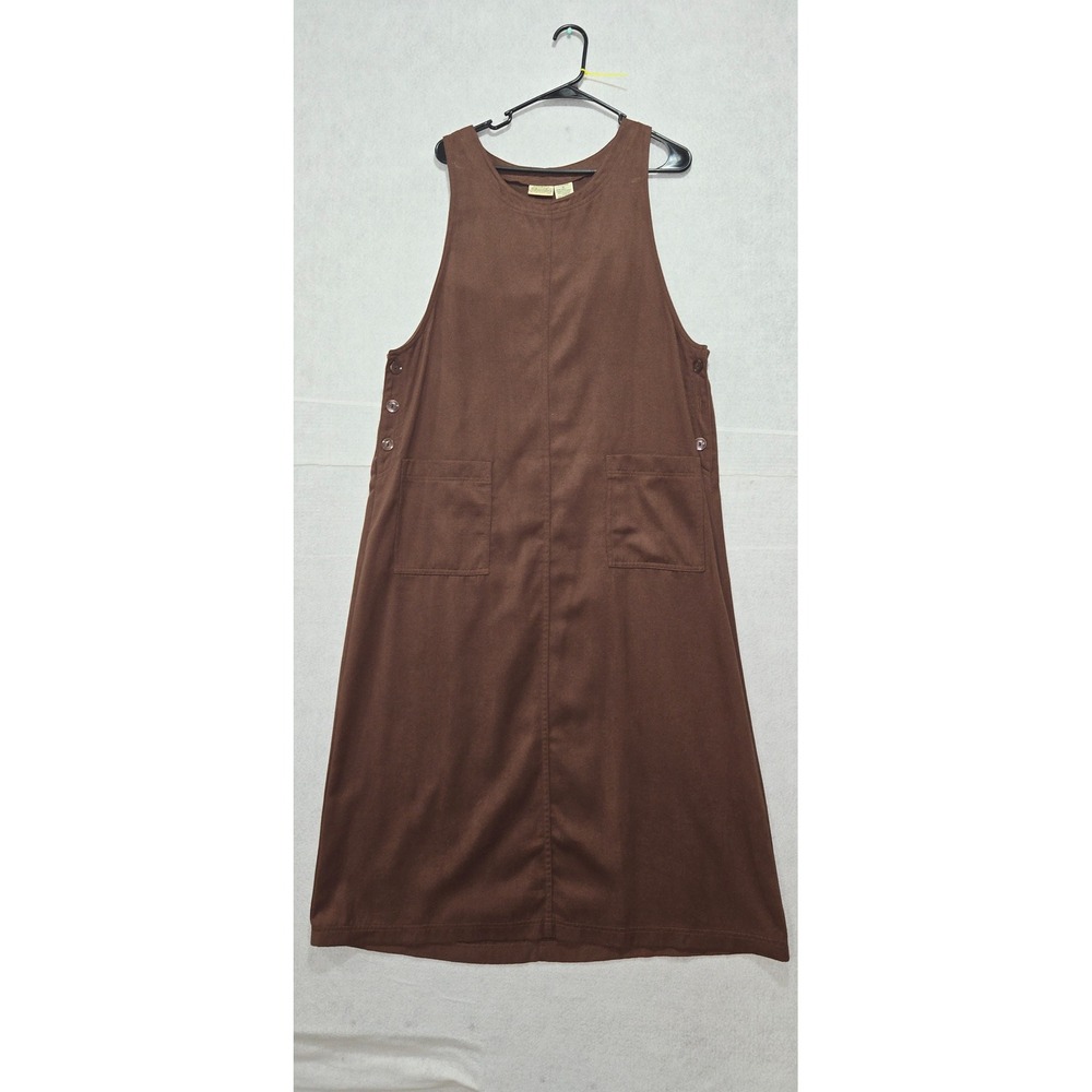 R#10 St Johns Bay Brown Suede Feel Pinafore Dress Womens Size 14 A Line Pockets‎